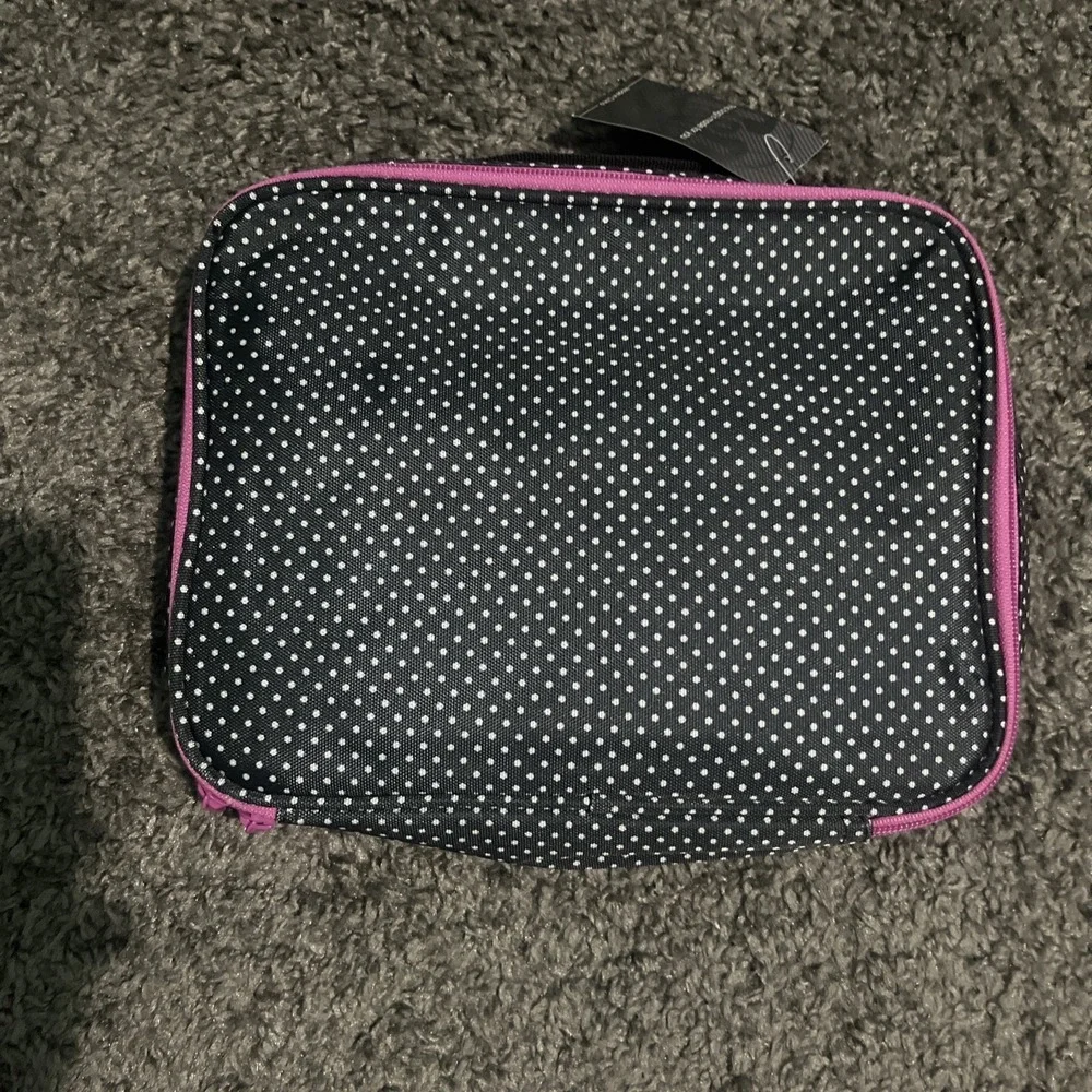 Bag And Carry Hanging‎ Travel Cosmetic Bag Black  White Polls Dots Pink Zipper